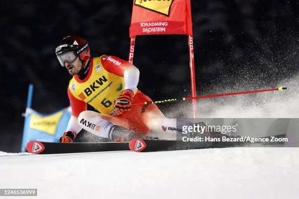 Loic Meillard of Team Switzerland takes 1st place during the Audi FIS Alpine Ski World Cup Men's Giant Slalom on January 25, 2023 in Schladming,...
