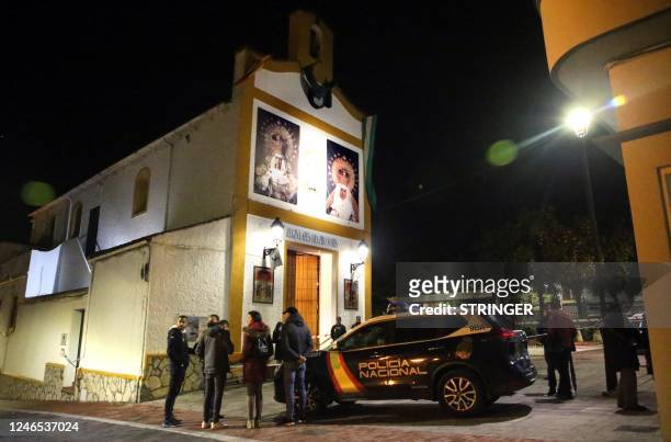 Police secure the area where a man was killed in Algeciras, southern Spain, on January 25, 2023. - Spain opened a terror probe on January 25 after a...