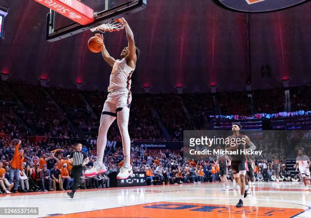 Terrence Shannon Jr. #0 of the Illinois Fighting Illini dunks the ball during the game against the Ohio State Buckeyes at State Farm Center on...