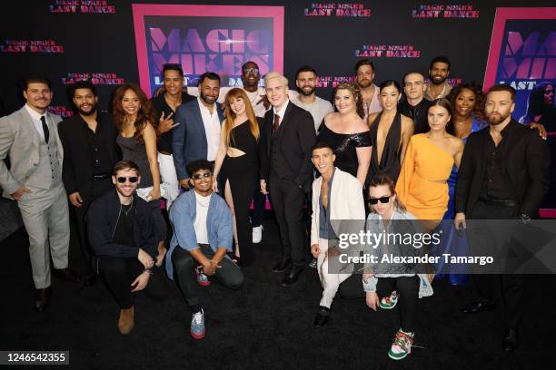 The cast of "Magic Mike's Last Dance" attends the World Premiere on January 25, 2023 in Miami Beach, Florida.