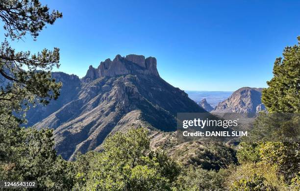 The Chisos Basin of the Big Bend National Park in Texas is seen on January 25, 2023. - Big Bend is a remote region of the state of Texas along the...