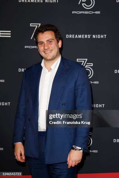 Gabriel Jagger, son of Mick Jagger, attends the exhibition opening of "Driven by Dreams - 75 Jahre Porsche Sportwagen" at DRIVE Volkswagen Group...