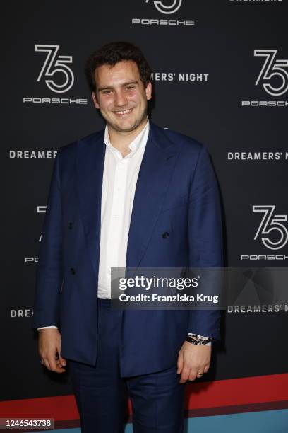 Gabriel Jagger, son of Mick Jagger, attends the exhibition opening of "Driven by Dreams - 75 Jahre Porsche Sportwagen" at DRIVE Volkswagen Group...