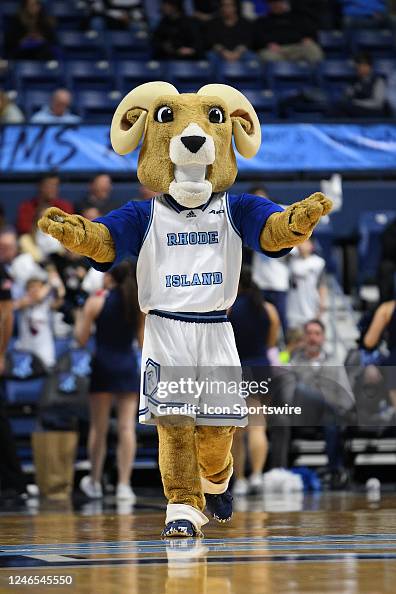 Rhody Rangers Rhody, the Rhode Island Rams mascot, pumps up the crowd during a ...