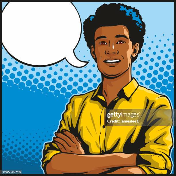 african american man with folded arms - pop art stock illustrations