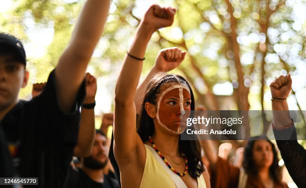 People participate in an âInvasion Dayâ protest in Sydney, Australia, on January 26, 2023. Thousands of protesters have descended on city streets in...