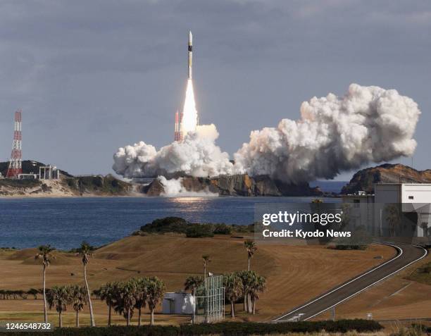 An H2A rocket carrying a government intelligence-gathering radar satellite lifts off from the Tanegashima Space Center in Kagoshima Prefecture,...