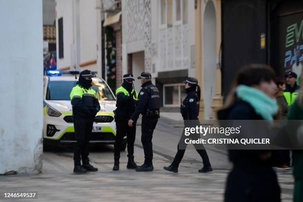 Police secure the area near the church where a man was killed the day before in Algeciras, southern Spain, on January 26, 2023. - Spain opened a...