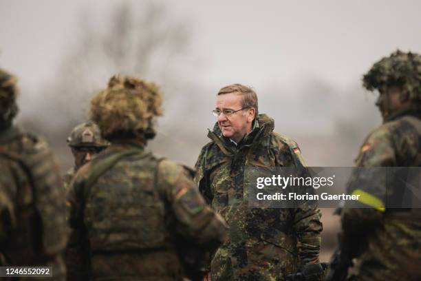 Boris Pistorius, German Minister of Defence, is pictured during a training with the infantry combat vehicle Puma on the military training area on...