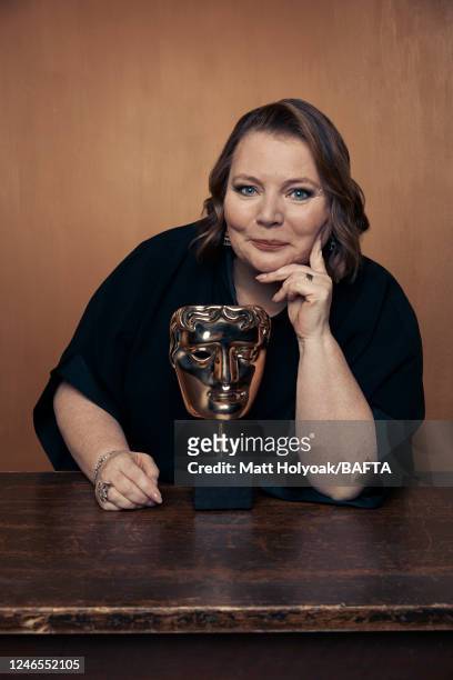 Actor Joanna Scanlan is photographed at BAFTA's EE British Academy Film Awards on March 13, 2022 in London, England.