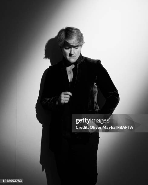 Broadcaster and journalist Clare Balding is photographed in the run up to the Virgin Media British Academy Television Awards on February 23, 2022 in...