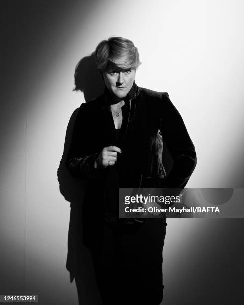 Broadcaster and journalist Clare Balding is photographed in the run up to the Virgin Media British Academy Television Awards on February 23, 2022 in...