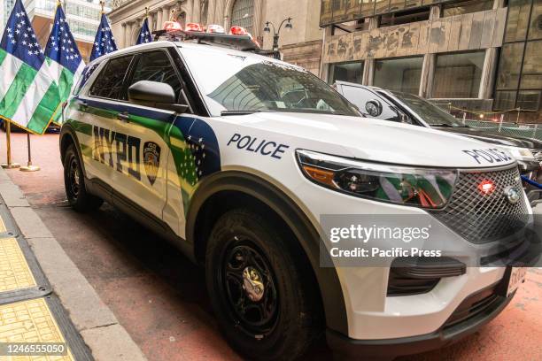 The new prototype of the NYPD car Ford Police Interceptor Hybrid is on display at Cipriani 42nd street where Police Commissioner Keechant Sewell...
