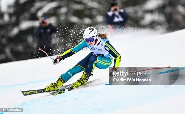 Udine , Italy - 26 January 2023; Moa Landstroem of Sweden competing in the girls giant slalom event during day three of the 2023 Winter European...