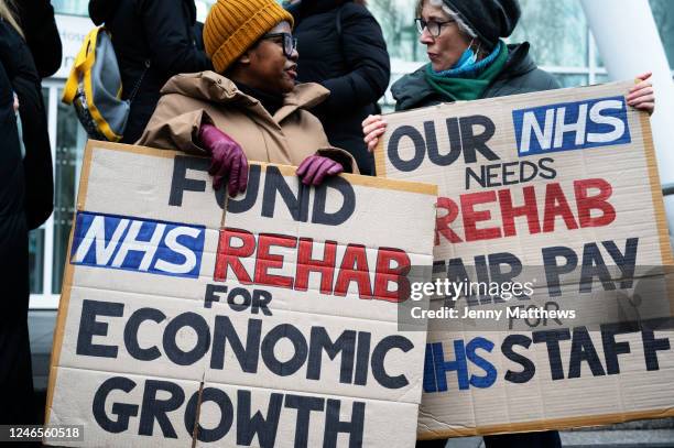 Physiotherapists strike at University College Hospital for an improved pay offer and better patient care on January 26th 2023 in London, United...