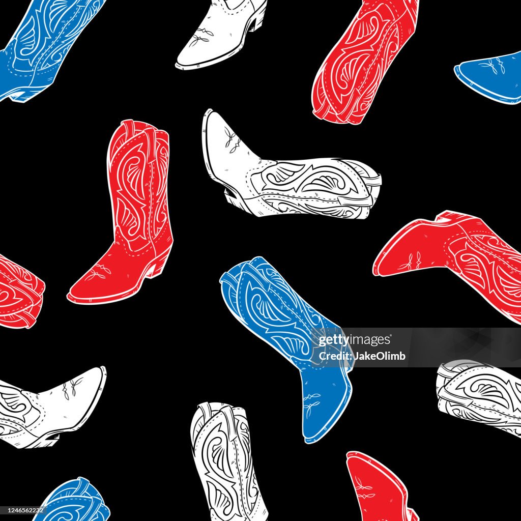 Hand Drawn Boot Pattern Red White and Blue
