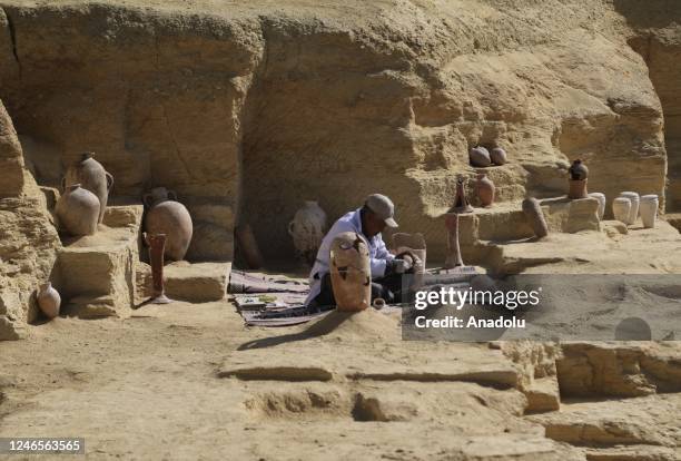 An archeologist works in the historical Saqqara region, which is home to the majority of historical artifacts from ancient Egypt, in Giza, Egypt on...