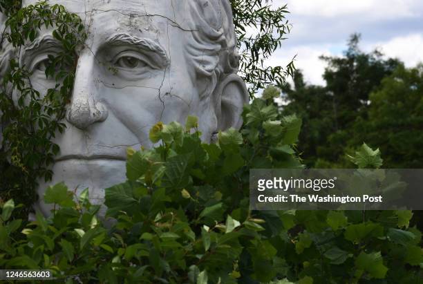 Statue of President John Tyler is seen as people take part in a tour to visit busts of United States Presidents on Saturday May 28, 2022 outside of...