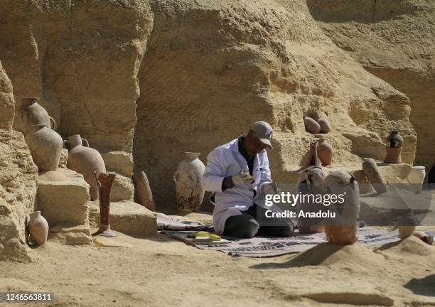 An archeologist works in the historical Saqqara region, which is home to the majority of historical artifacts from ancient Egypt, in Giza, Egypt on...