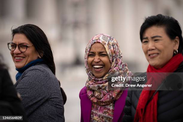 Rep. Rashida Tlaib , Rep. Ilhan Omar and Rep. Judy Chu attend a news conference marking the 6th anniversary of the Trump administration's Executive...