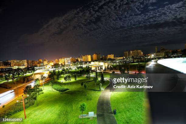 Central Park are seen empty in Baku on June 05, 2020 in Baku, Azerbaijan. Starting from 00:00 on June 6th and until 06:00 on June 8th, a strict...