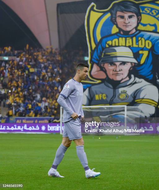 Cristiano Ronaldo of Al Nassr during the Saudi Super Cup semi-final match between Al Ittihad and Al Nassr at King Fahd International Stadium on...