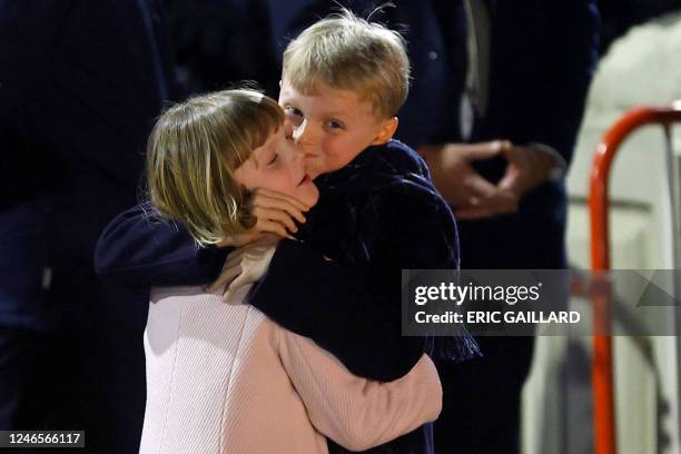 Monaco's Prince Jacques and Princess Gabriella attend the traditional festivities of Sainte Devote in the Principality of Monaco, on January 26, 2023.