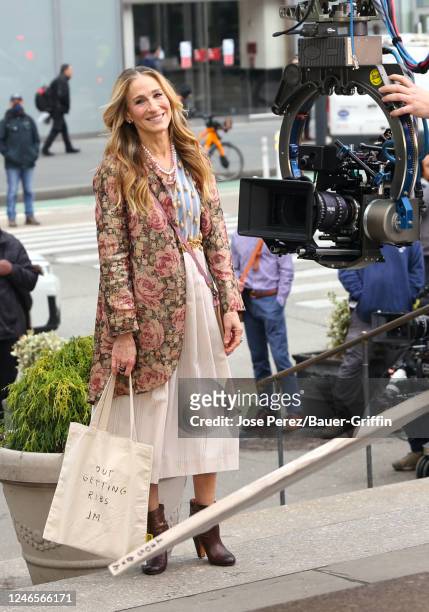 Sarah Jessica Parker is seen on the set of "And Just Like That..." on January 26, 2023 in New York City.