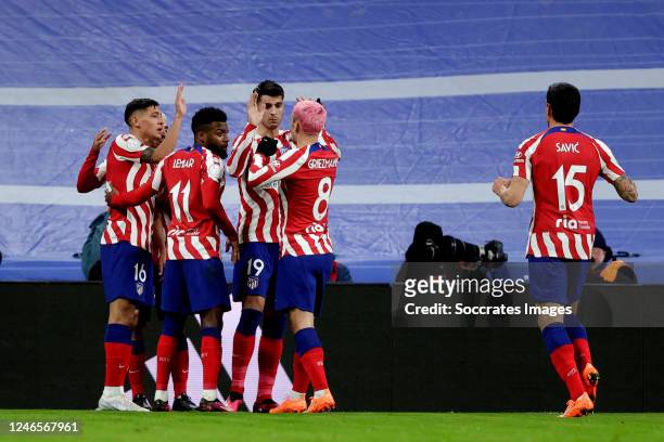 Alvaro Morata of Atletico Madrid celebrates 0-1 with Nahuel Molina of Atletico Madrid, Angel Correa of Atletico Madrid, Thomas Lemar of Atletico...