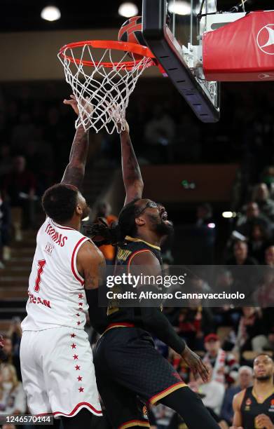 John Brown, #00 of AS Monaco and Deshaun Thomas, #1 of EA7 Emporio Aramani Milan during the 2022/2023 Turkish Airlines EuroLeague match between AS...