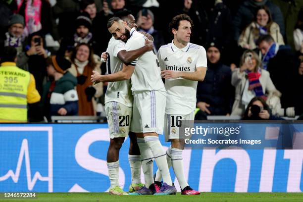 Vinicius Junior of Real Madrid celebrates 3-1 with Alvaro Odriozola of Real Madrid, Karim Benzema of Real Madrid during the Spanish Copa del Rey...