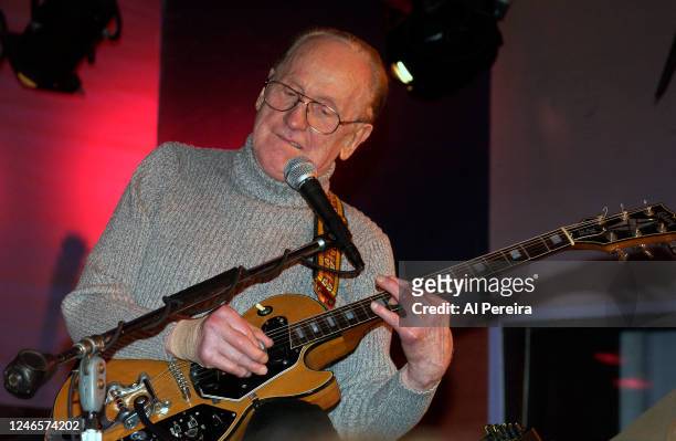 Les Paul and The Les Paul Trio perform at Iridium Jazz Club on February 3, 2003 in New York City.