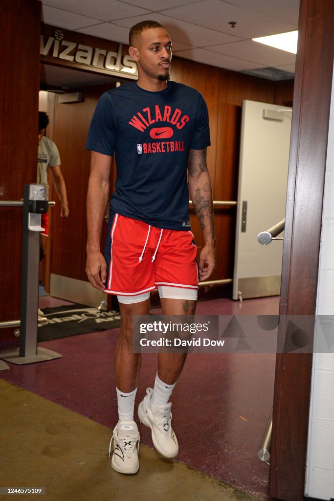 Daniel Gafford of the Washington Wizards looks on before the game on ...