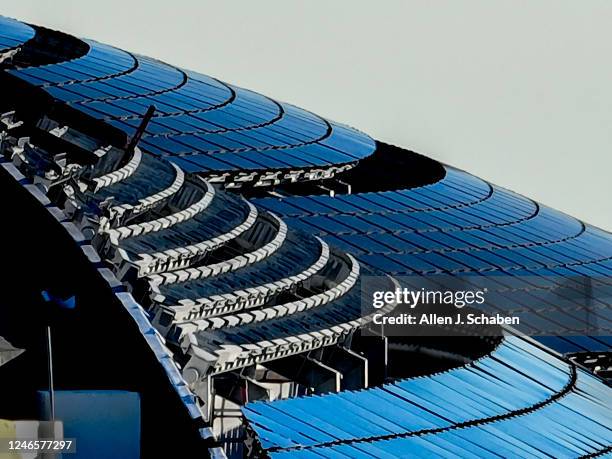 Los Angeles, CA A view of solar panels on the roof of the Lucas Museum of Narrative Art under construction in Exposition Park in Los Angeles...