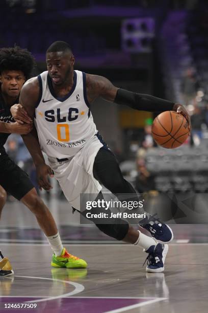 Rawle Alkins of the Salt Lake City Stars drives to the basket during the game against the G League Ignite on January 26, 2023 at The Dollar Loan...