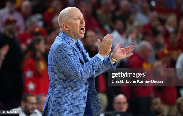 Head coach Mick Cronin of the UCLA Bruins reacts during the second half against the USC Trojans at Galen Center on January 26, 2023 in Los Angeles,...