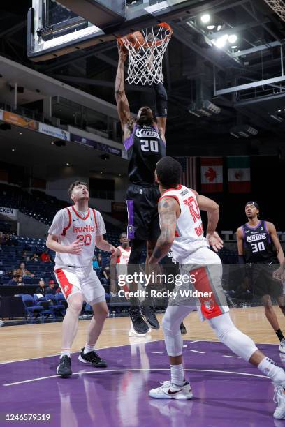 Josh Jackson of the Stockton Kings shoots the ball against the Memphis Hustle during a NBA G-League game at Stockton Arena on January 26, 2023 in...