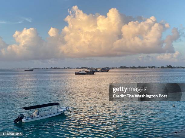 Tuna boats in the lagoon in Majuro, the capital of the Marshall Islands, a collection of 29 coral atolls lying halfway between Hawaii and Australia....