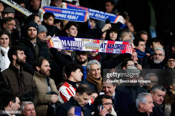 Supporters of Real Madrid during the Spanish Copa del Rey match between Real Madrid v Atletico Madrid at the Estadio Santiago Bernabeu on January 26,...