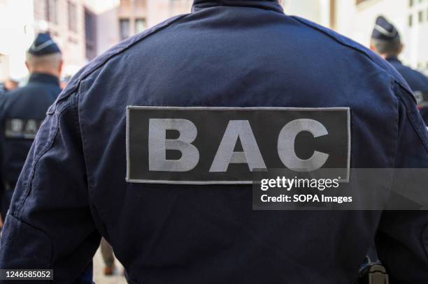 Members of the BAC with the BAC badge are seen before taking part in a medal ceremony at the central police station of Toulon. The Divisional Police...