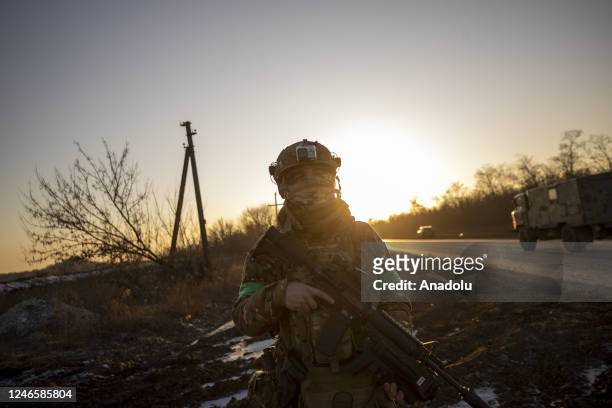 Ukrainian soldier is seen on the Donbass frontline, in Donetsk Oblast, Ukraine on January 26, 2023.