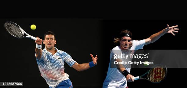 In this composite image a comparison has been made between Novak Djokovic and Stefanos Tsitsipas. They will meet in the Australian Open Men’s Final...