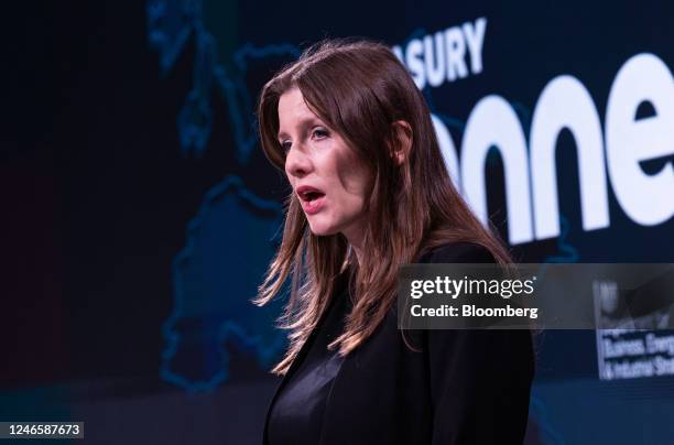Michelle Donelan, UK culture secretary, speaks ahead of a speech by Jeremy Hunt, UK chancellor of the exchequer, at Bloomberg LP's European...