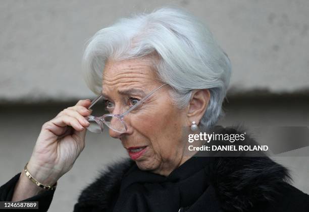 President of the European Central Bank Christine Lagarde speaks in Frankfurt on January 27 the International Holocaust Remembrance Day, prior to...