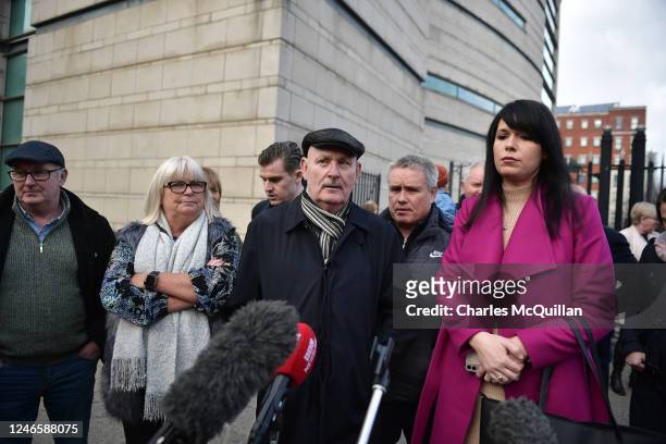 Sean McAnespie, brother of Aiden McAnespie speaks to the media outside Laganside courts following the sentencing adjournment relating to former...