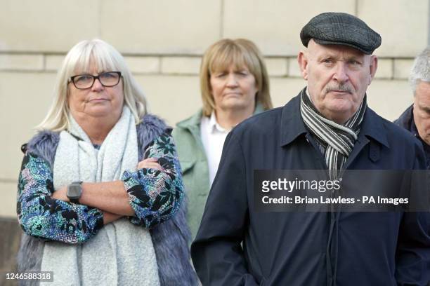 The family of Aidan McAnespie, sister Margo McAnespie and brother Sean McAnespie, outside Laganside Courts, Belfast, after former soldier David...