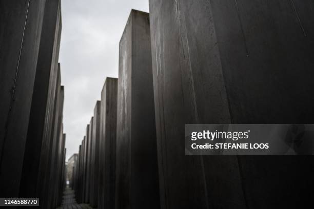 Stelae of The Memorial to the Murdered Jews of Europe, also known as The Holocaust Memorial, are pictured in Berlin, Germany on January 27 on...