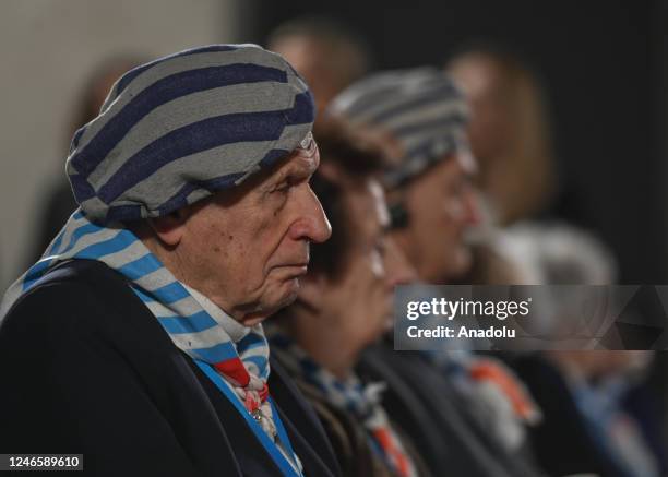 Survivors are seen inside the Sauna building at the former Auschwitz II-Birkenau camp during the main commemoration event, in Oswiecim, Poland, on...