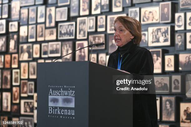 Auschwitz Survivor, Eva Umlauf, who was one of the youngest prisoners to be freed from Auschwitz, addresses the participants inside the Sauna...