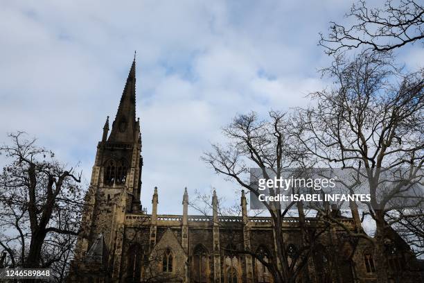 Picture taken on January 27, 2023 shows St Marks church in St Johns Wood, north-west London, burnt down by a fire that started overnight. - The...